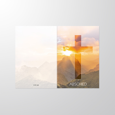 Trauerdruck | Sonnenaufgang, Berg, Kreuz Motiv | Sterbebild © Elektronik Printing